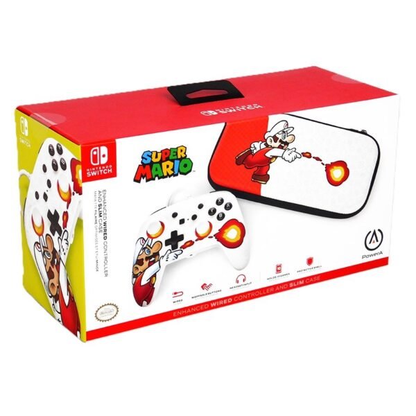 Control Alámbrico + Estuche Nintendo Switch Power A Mario Fireball